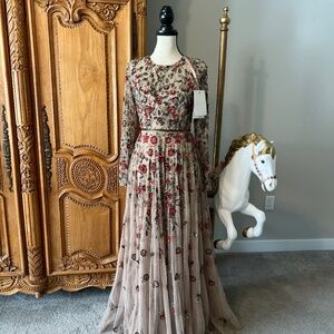 NWT Mac Duggal 8 5533 Embellished High Neck Long Sleeve A Line Gown Antique Rose